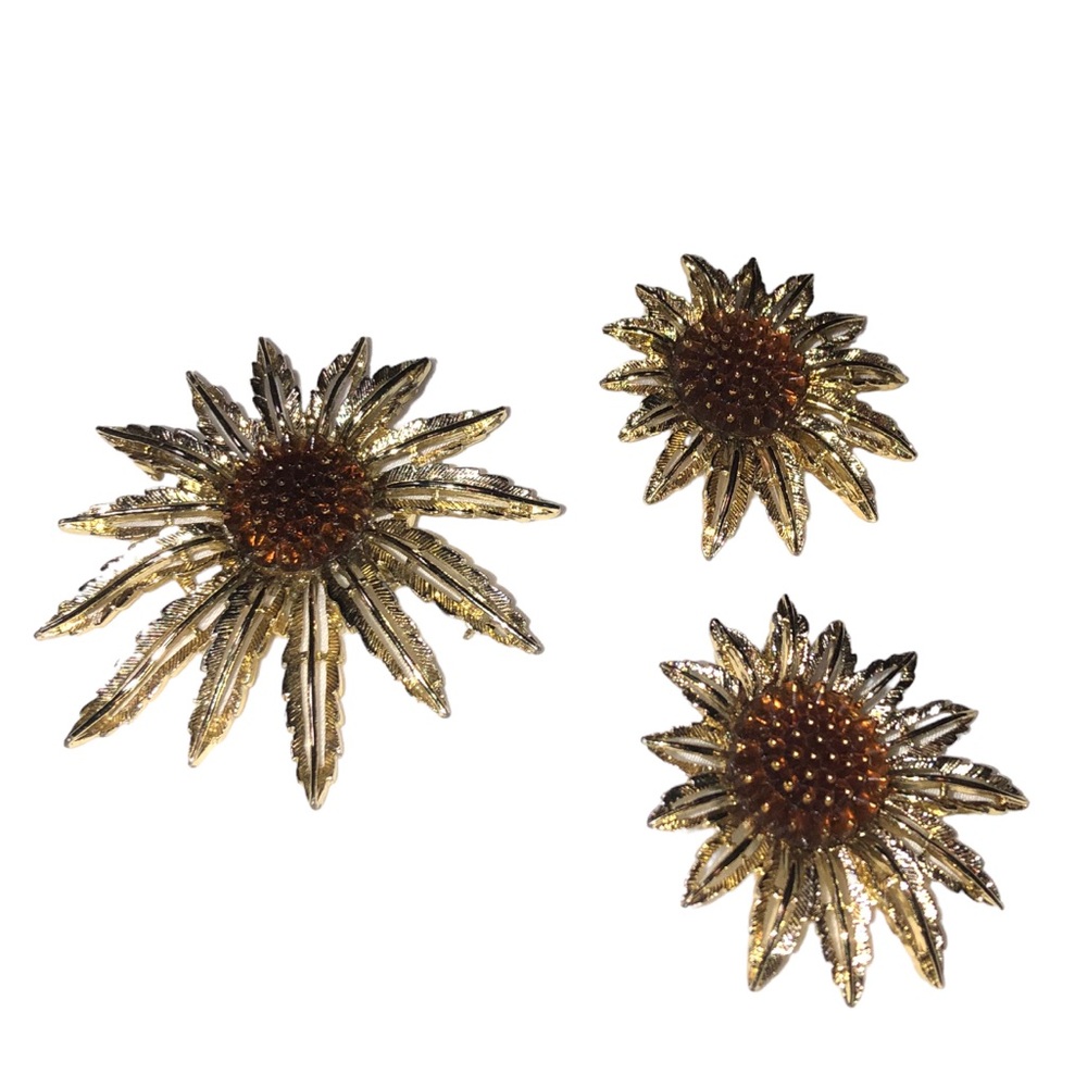 SARAH COVENTRY - Vintage Starburst Brooch Pin and Clip‎ Earrings Set - Sunflower - Picture 8 of 8